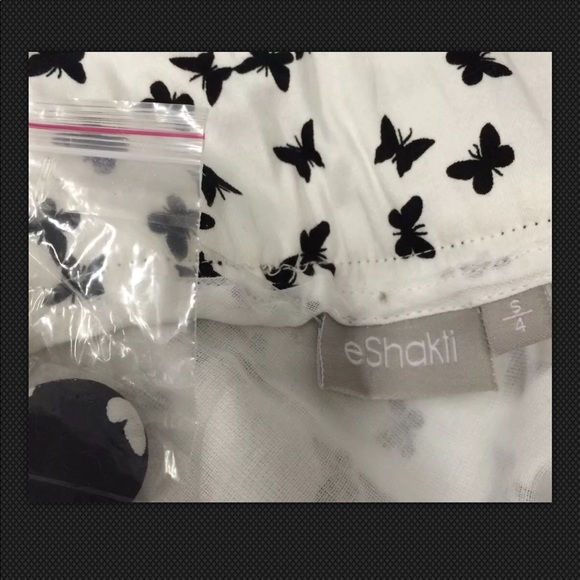 eShakti Skirt Butterfly Button Gathered Pencil NWOT Black White - Picture 5 of 7